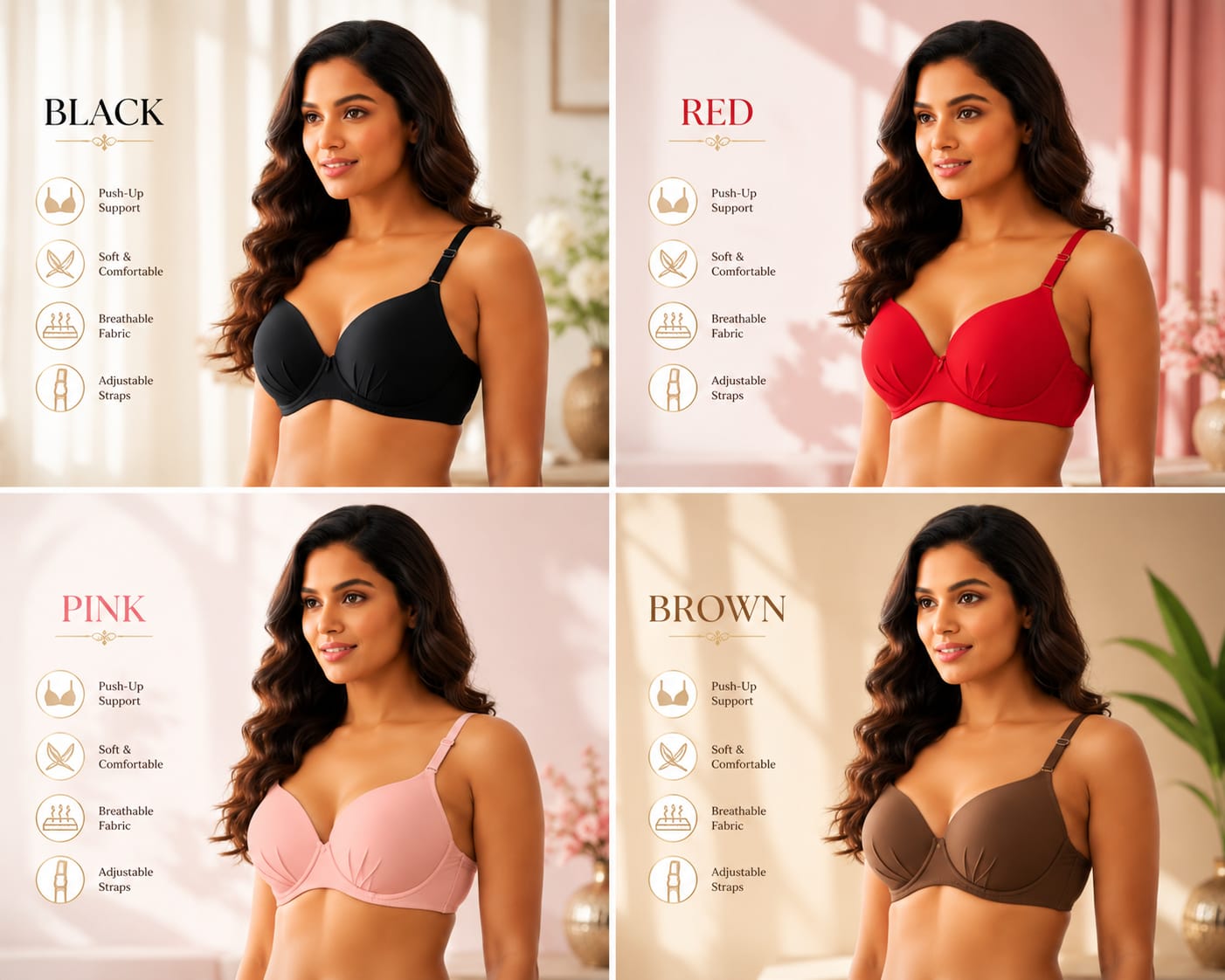 Women's Premium Soft Padded Push-Up Bra | Comfortable Everyday Wear | 4 pis 4 Colors