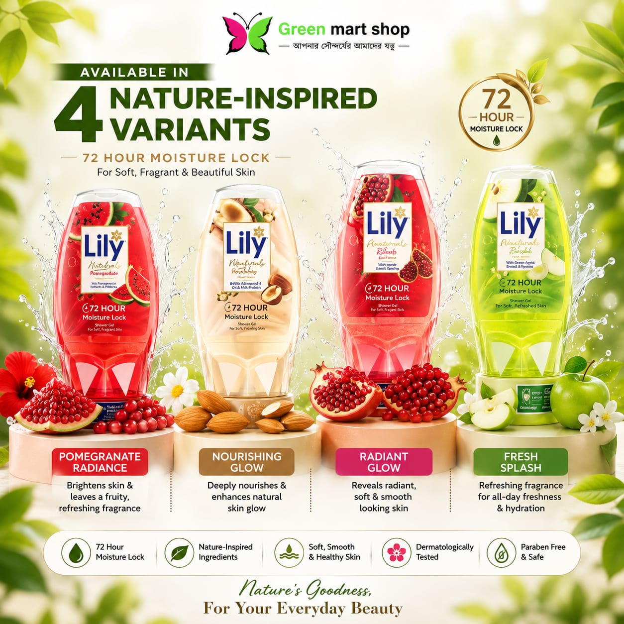 Original Lily Body Wash 250ml – Nature Inspired | 72 Hours Moisture Lock | Soft & Fresh Skin