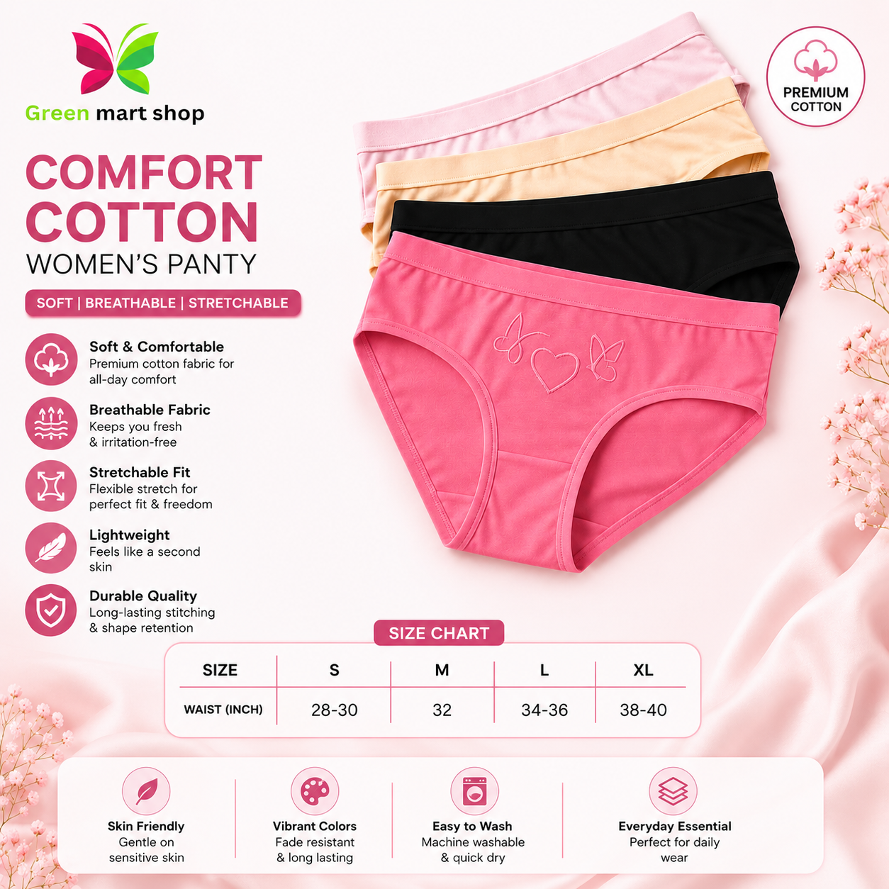 4 Pieces Premium  Stylish  cotton  comfortable love panty